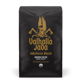 Death Wish Coffee Valhalla Java ground coffee pack ready for a bold morning brew.