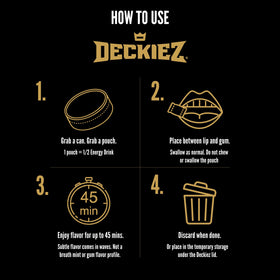 Danish-made Deckiez Energy Pouches branding beside product