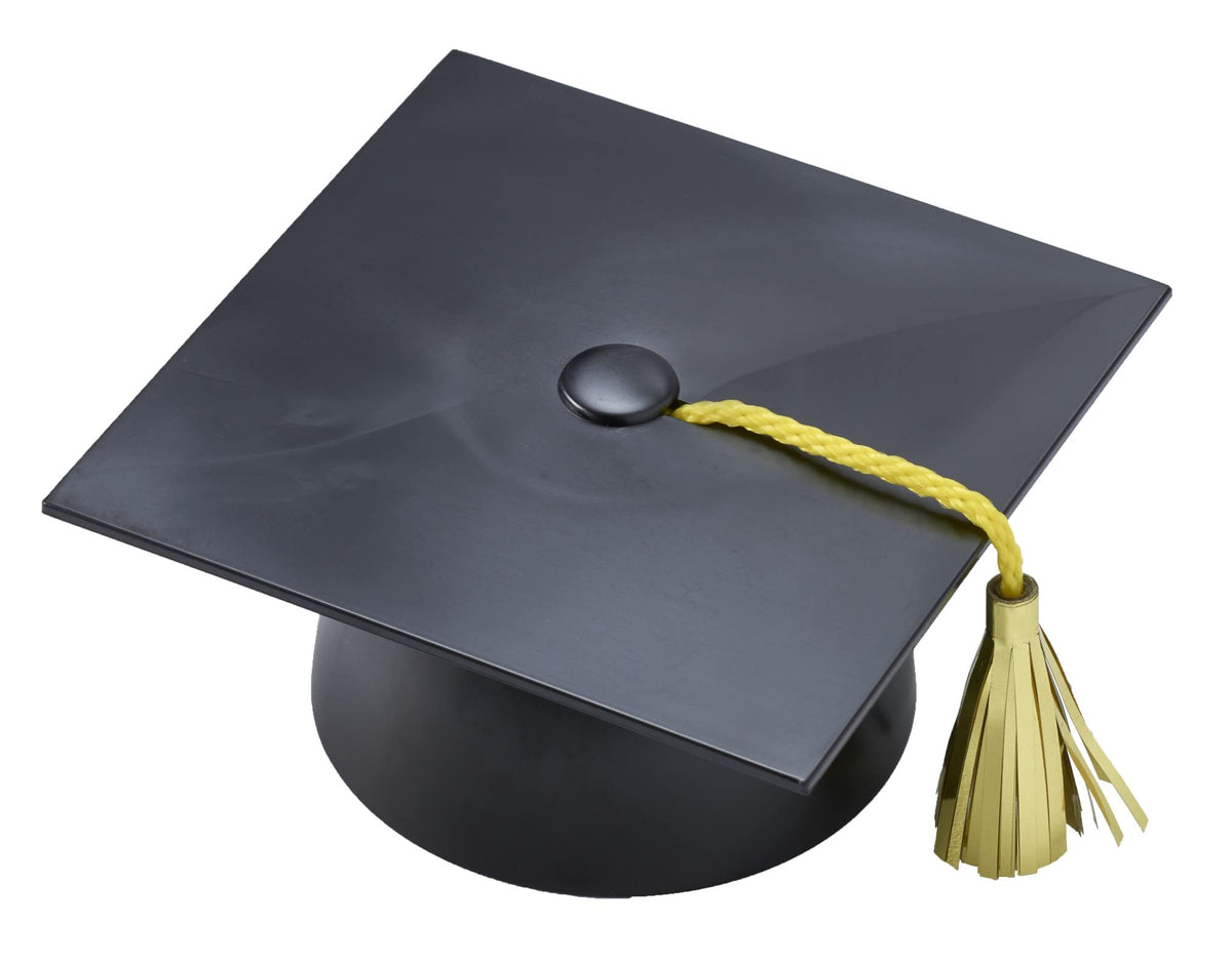 DecoPac black grad cap with tassels cake topper on cake