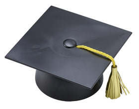 DecoPac black grad cap with tassels cake topper on cake