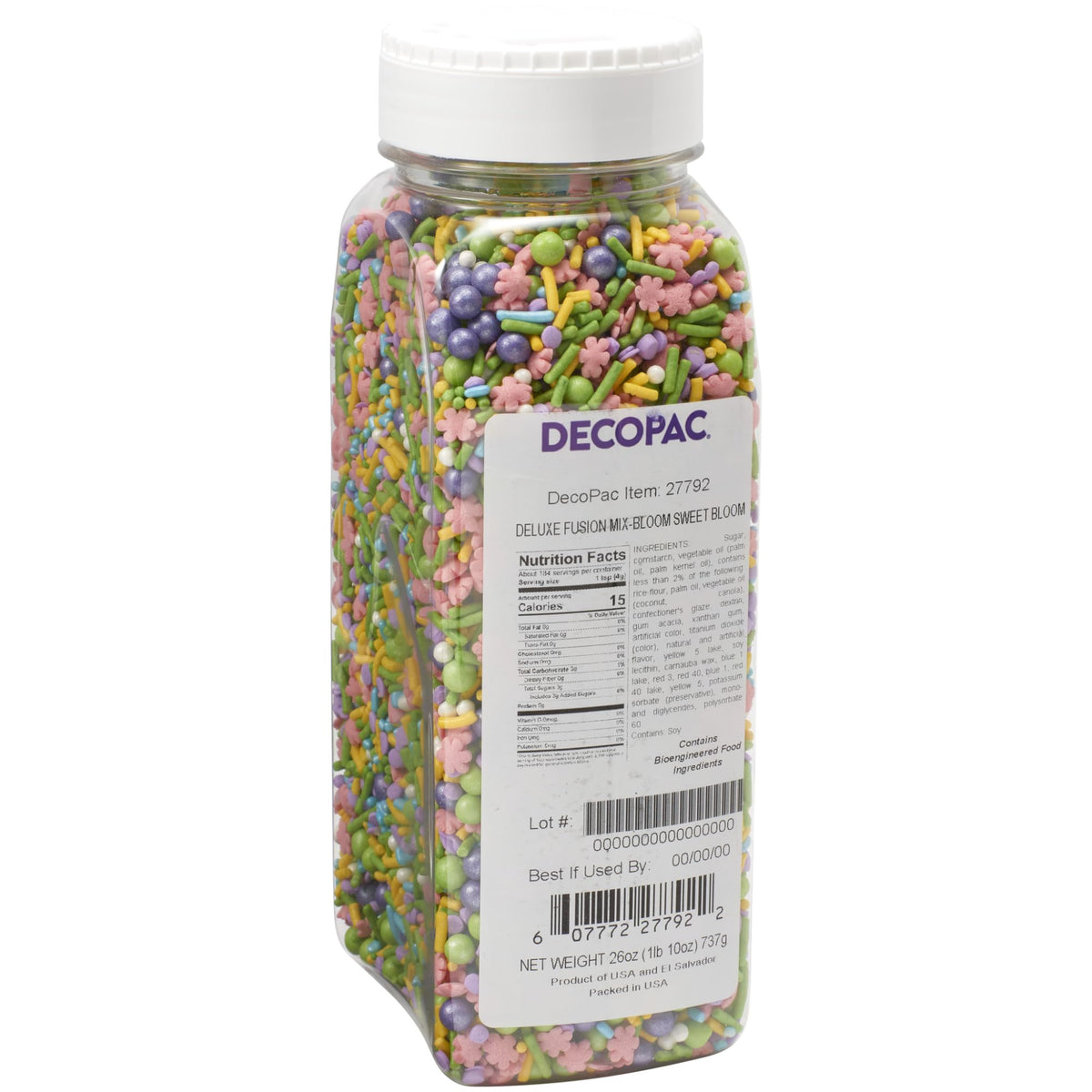 DecoPac Bloom handheld container for precise sprinkles on cakes.