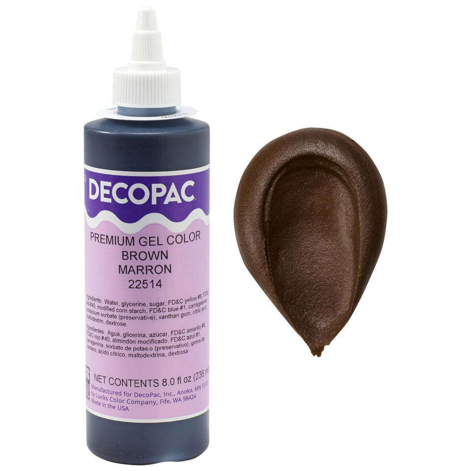 DecoPac brown gel color bottle for vibrant frosting results