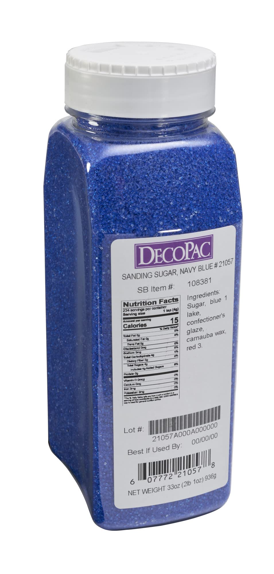 DecoPac dark blue sanding sugar crystals close-up ready to shimmer on desserts.