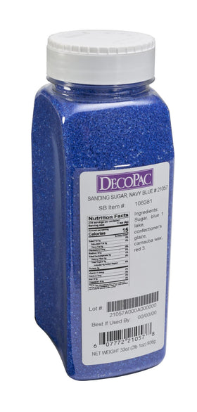 DecoPac dark blue sanding sugar crystals close-up ready to shimmer on desserts.