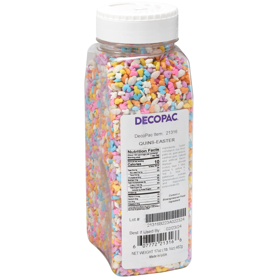DecoPac Deluxe Easter Quins animal shapes add festive color to cakes.