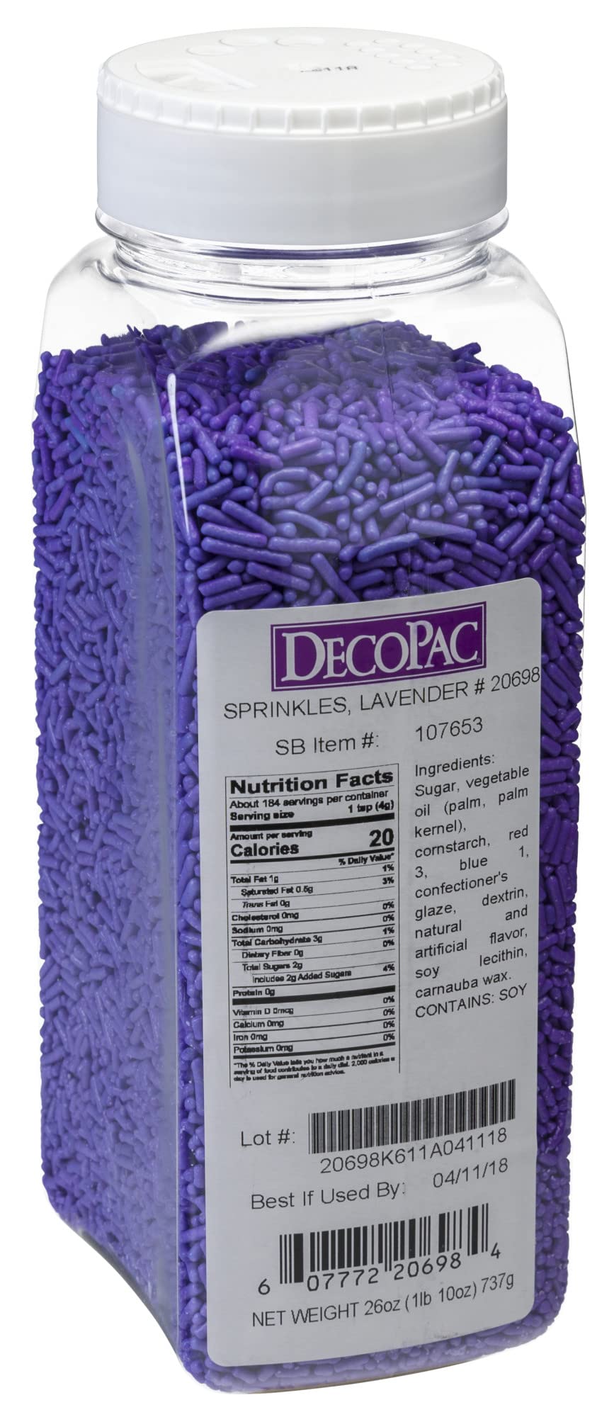 DecoPac Lavender Sprinkles on cake for elegant purple accents and texture.