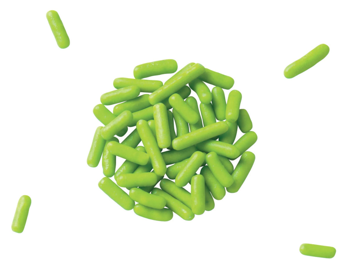Cake decorated with DecoPac Lime Green Sprinkles for vibrant texture