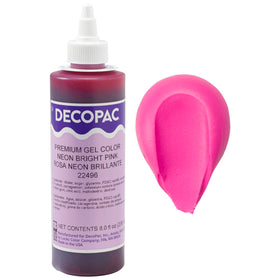 DecoPac Neon Bright Pink gel bottle colors buttercream vividly for striking cakes.