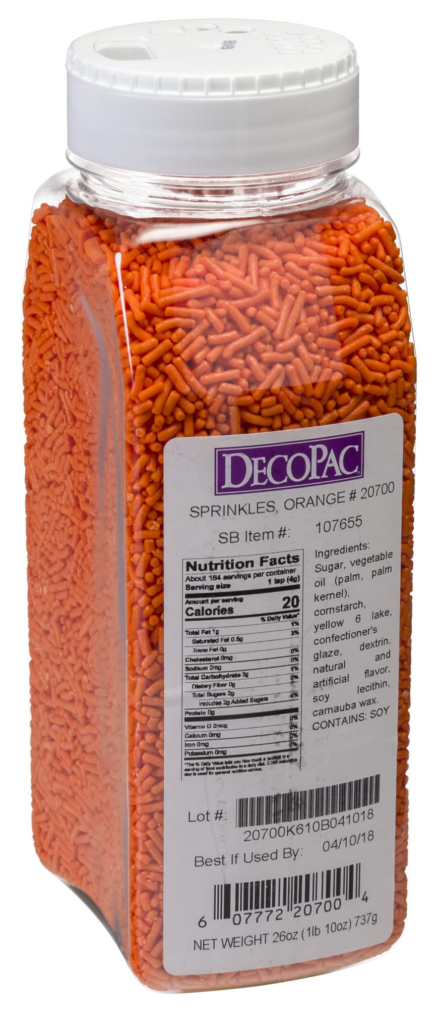 DecoPac Orange Sprinkles closeup; bright texture enhances desserts.
