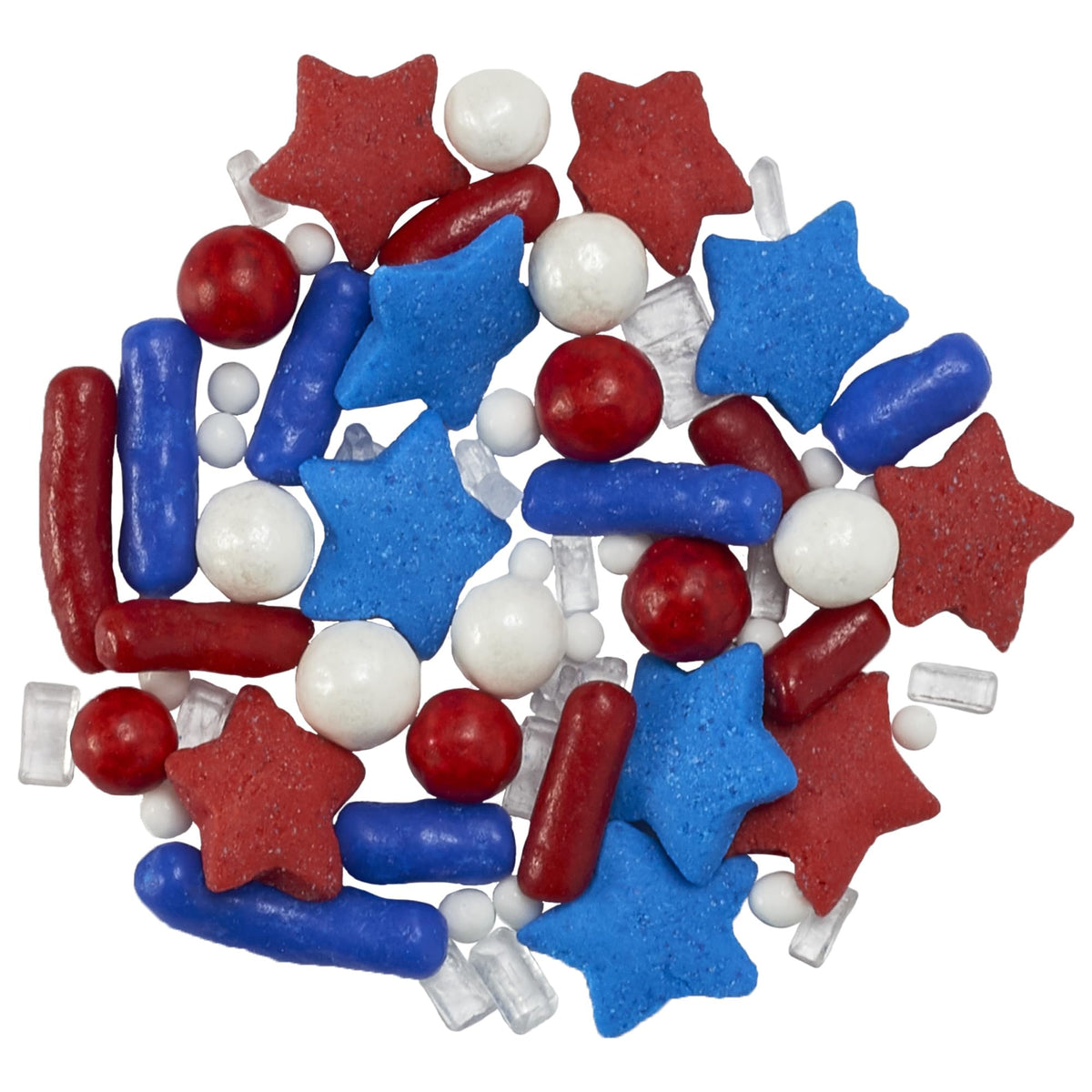 DecoPac patriotic sprinkles on cake add vibrant texture for celebrations.