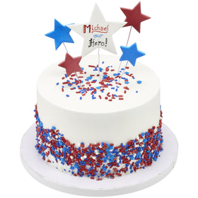 DecoPac stars and stripes close-up showing glossy sprinkles and pearls.