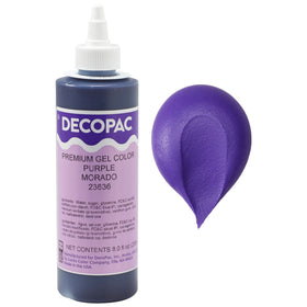 DecoPac Purple Gel Color bottle front with rich, vibrant shade for cakes.