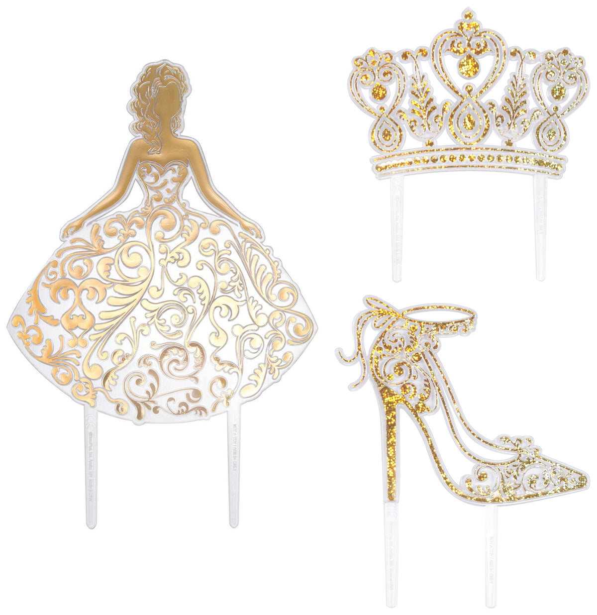 DecoPac Quinceanera crown topper adds regal accent for celebrations.