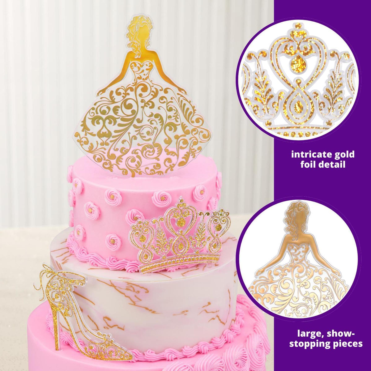 DecoPac Gold shoe topper adds festive charm to cupcakes.