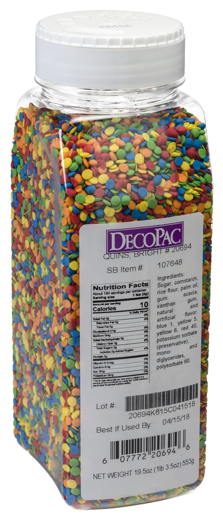 DecoPac Quins in handheld container for precise cake decoration