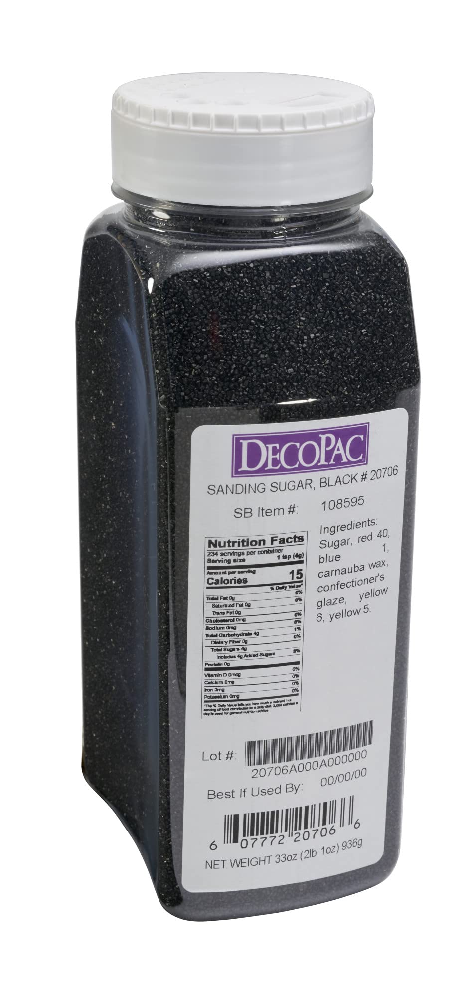 DecoPac sanding sugar black cake decorating for shimmering cakes.