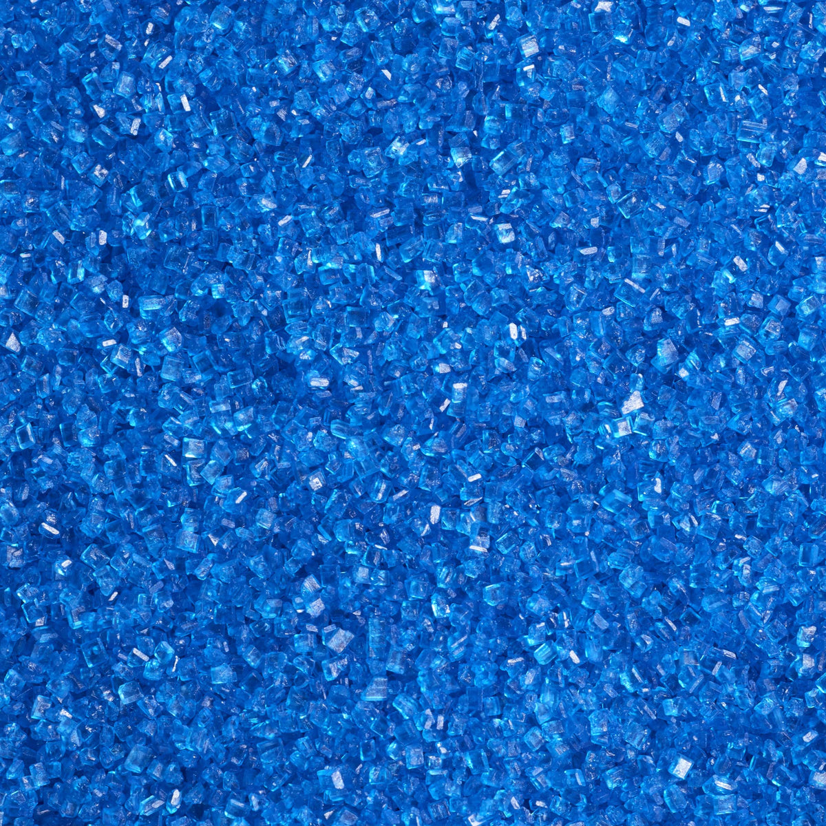 DecoPac blue sanding sugar in a 33oz container adds bright sparkle to desserts.