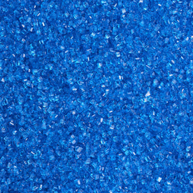 DecoPac blue sanding sugar in a 33oz container adds bright sparkle to desserts.
