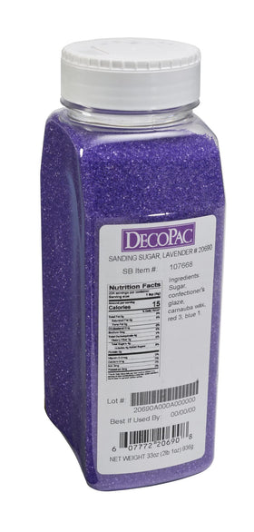 DecoPac lavender purple sanding sugar in handheld container for easy, precise sprinkling
