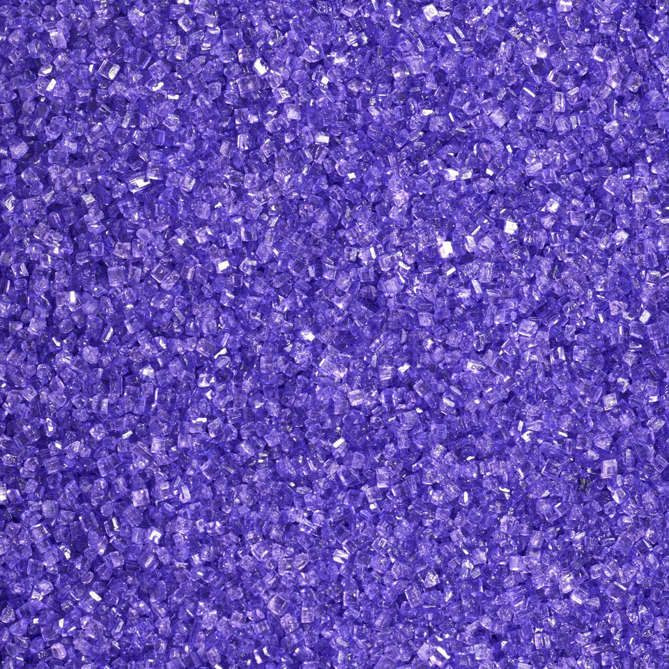 DecoPac lavender purple sanding sugar in a jar, top view for cake sparkle