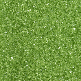DecoPac lime green sanding sugar in handheld container for cake decorating.