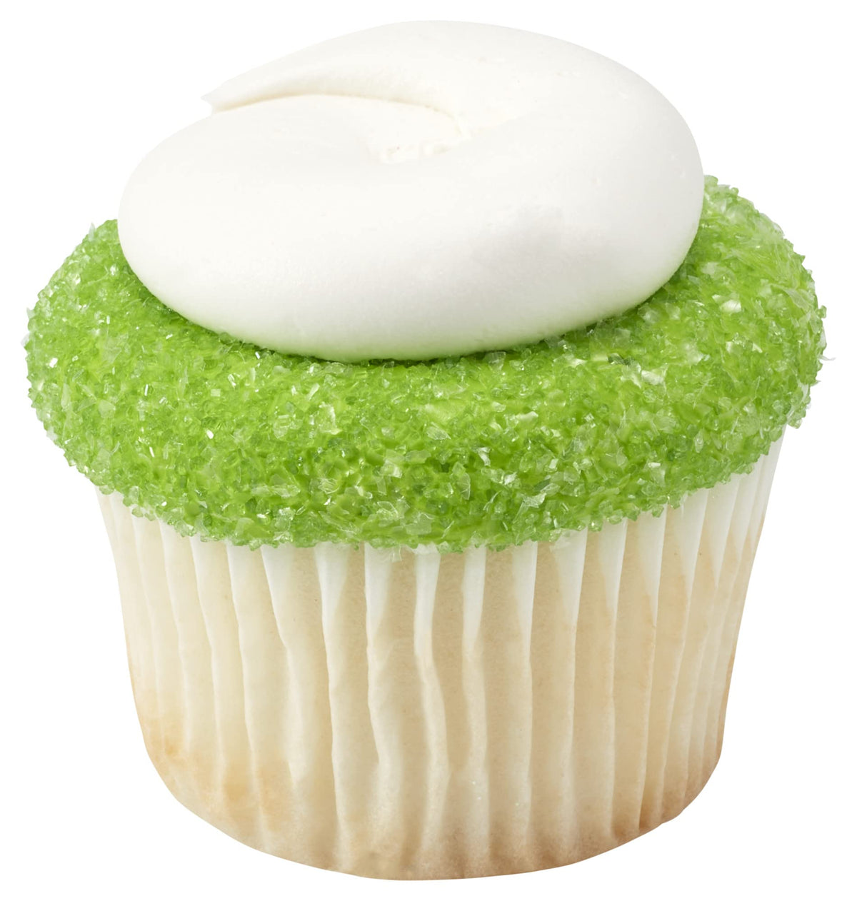 Lime green sanding sugar on a frosted cake for festive appeal.