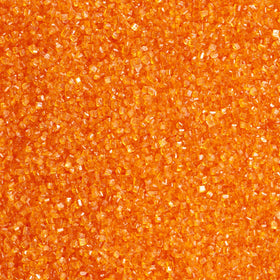 DecoPac orange sanding sugar in 33oz container adds vibrant shimmer to desserts.