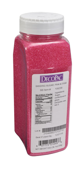 DecoPac pink sanding sugar on cakes and cookies for vibrant color and texture