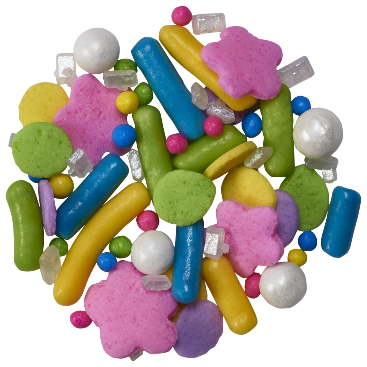 DecoPac Spring Fusion Mix pink flower shapes for spring-themed cupcakes and cookies.