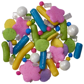DecoPac Spring Fusion Mix pink flower shapes for spring-themed cupcakes and cookies.