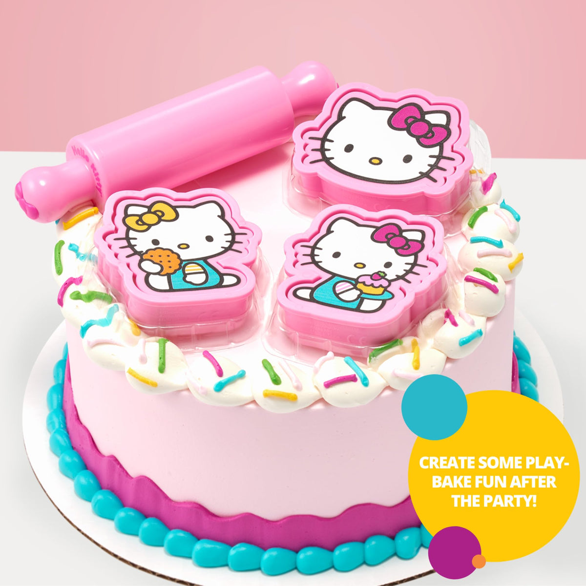 DecoSet Hello Kitty cake topper stand keeps toppers steady.