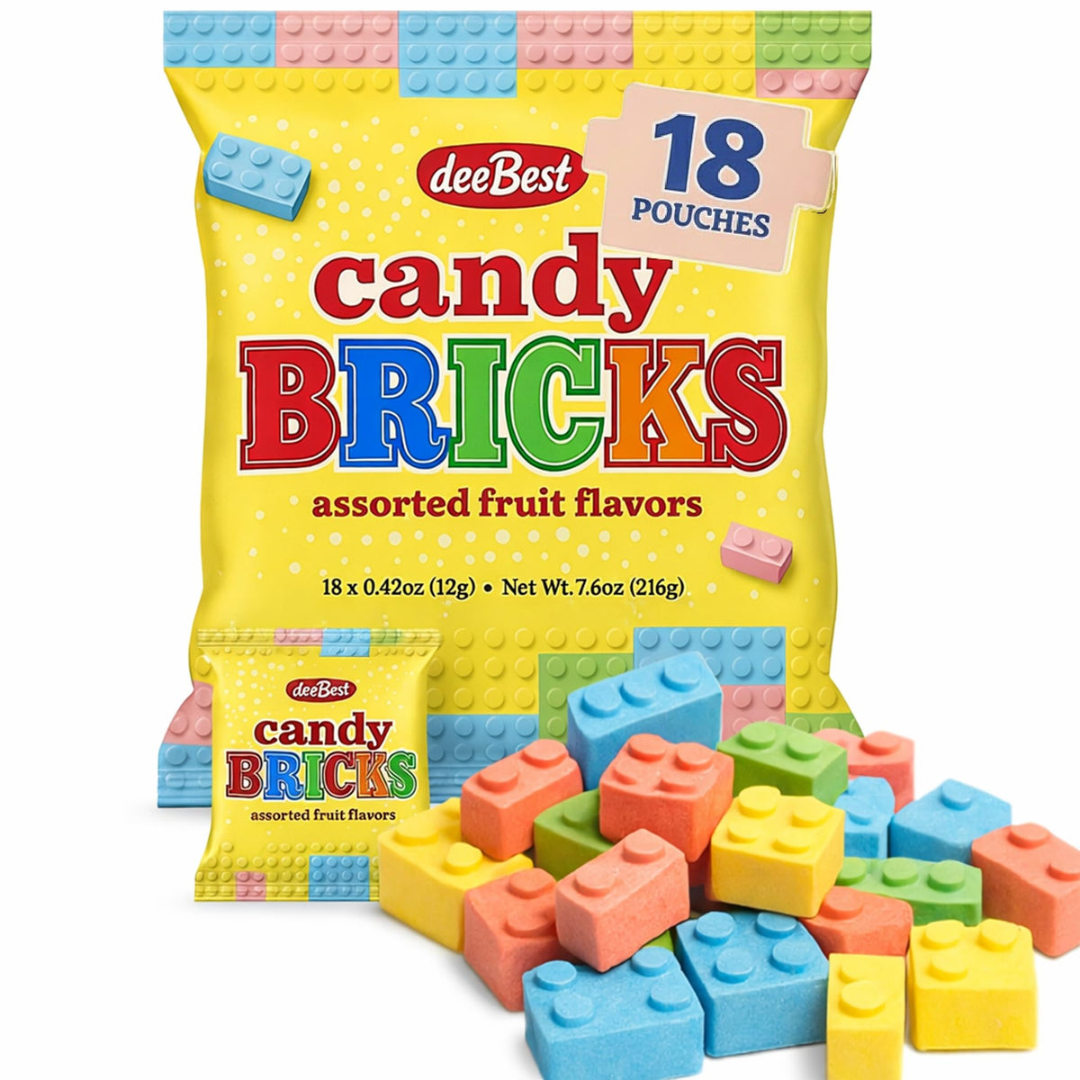 Dee Best Candy Bricks assorted fruit flavors, ideal for celebrations.