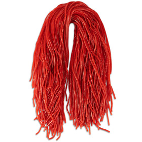 Dee Best Strawberry red string licorice bundle closeup, showcasing soft texture ideal for quick snacking