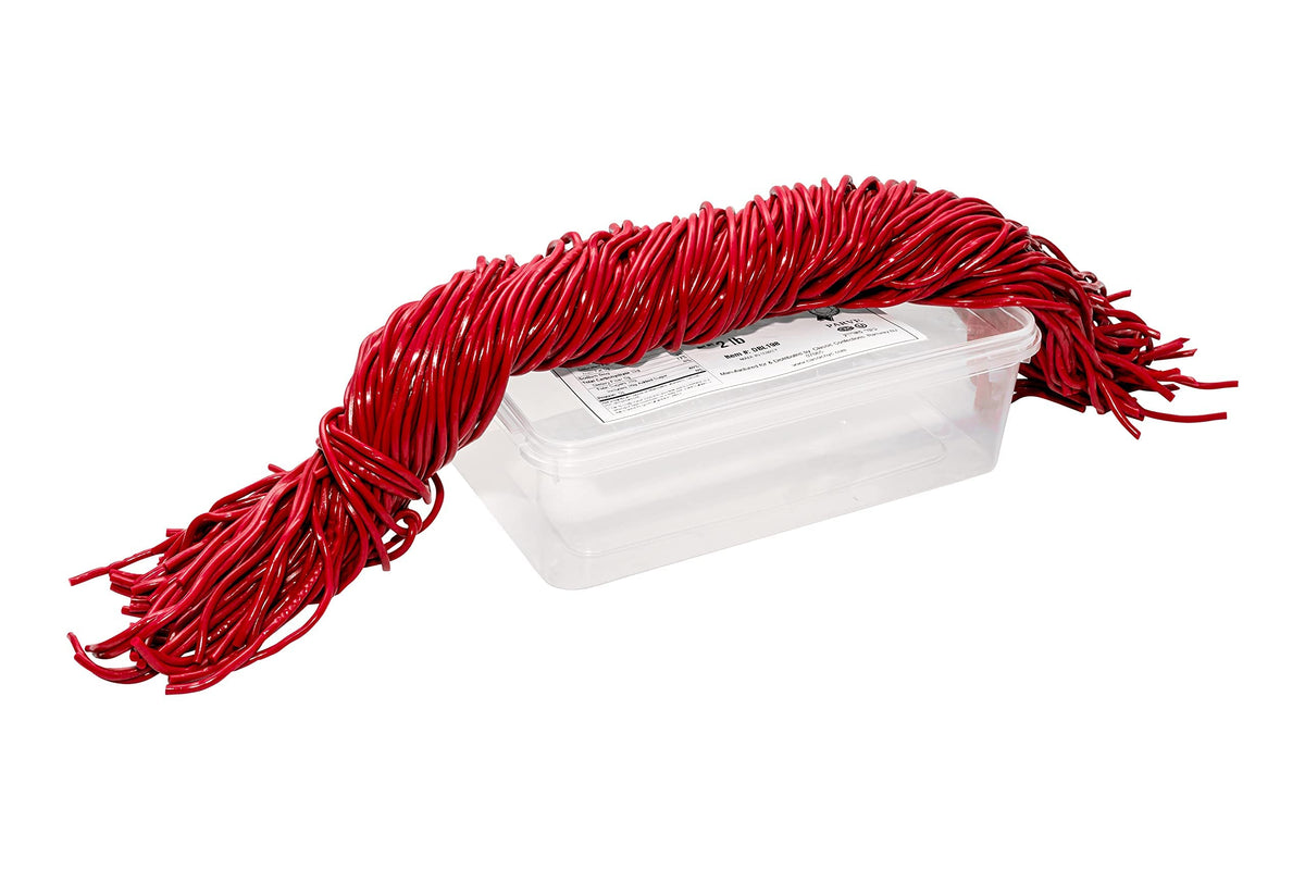 Dee Best strawberry red string licorice used as dessert topping on treats