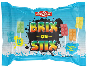 Dee Best Bricks on Stix brick lollipops arranged for a colorful party display and sharing