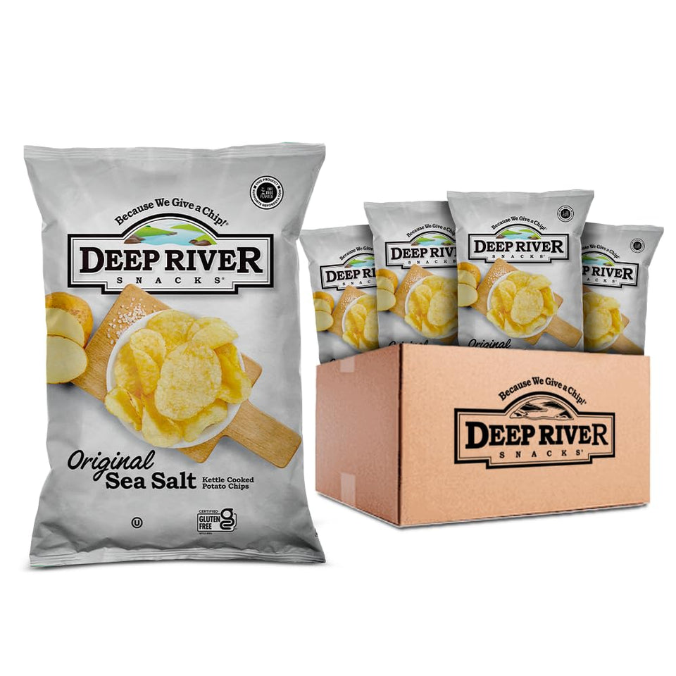 Deep River Original Sea Salt kettle chips—crisp, gluten-free snack for parties and on-the-go.