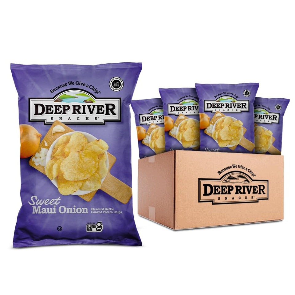 Deep River Snacks Sweet Maui Onion kettle chips, savory crunch ideal for sharing