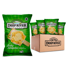 Deep River Snacks zesty jalapeño kettle chips ready for bold snacking.