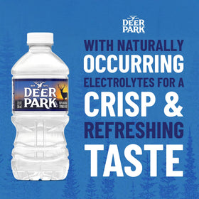 Deer Park Spring Water 12-pack packaging illustrates convenient on-the-go hydration for adventures.