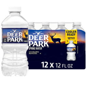 Deer Park Spring Water bottle close-up highlights crisp taste and refreshing hydration.