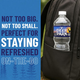 Deer Park on-the-go image emphasizes portable hydration for hiking and picnics.