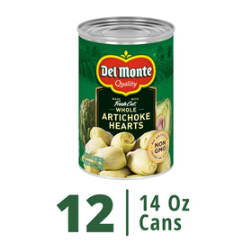 Del Monte artichoke hearts closeup, tender texture ideal for salads