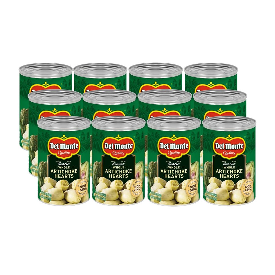 Del Monte artichoke hearts in can, convenient pantry staple for quick meals