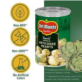 Del Monte artichoke hearts on a salad plate, bright flavor added
