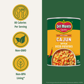 Del Monte Cajun Style Diced Potatoes served in a bowl, ready for sides.