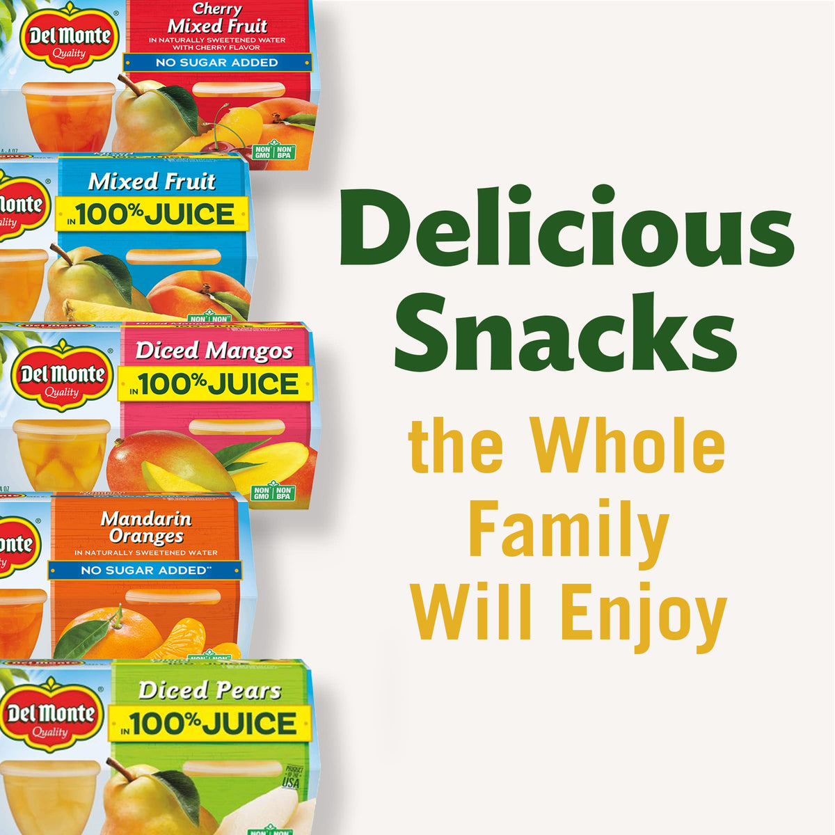 Del Monte Diced Pears non-BPA container with 100% juice
