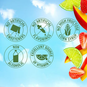 Del Monte Escapes Mango Strawberry-Rita cup nutrition details highlight Vitamin C and no artificial sweeteners.