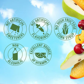 Del Monte Escapes peaches pears and cherries close up showing real fruit