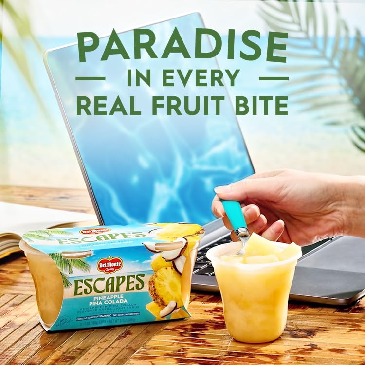 Del Monte Escapes peel-off lid close-up for quick, easy access while on the move.