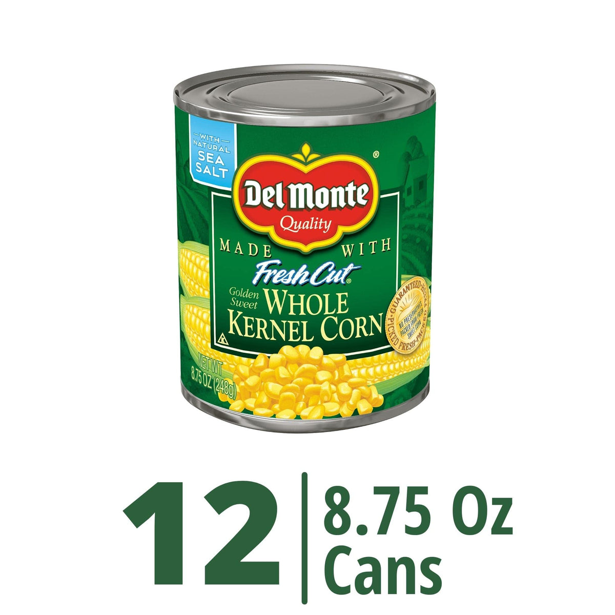 Opened can of Del Monte corn ready to heat for a fast meal.